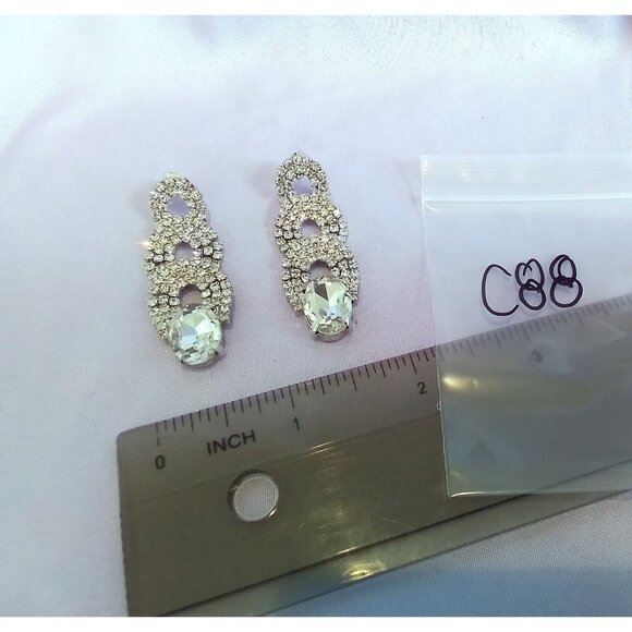 Vintage Rhinestone & Crystal Drop Earrings Pierced - Picture 3 of 4